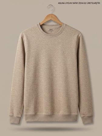 Maccali Bej Erkek Selanik Bisiklet Yaka Sweatshirt