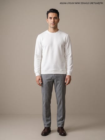 Maccali Beyaz Erkek Selanik Bisiklet Yaka Sweatshirt
