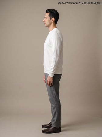 Maccali Beyaz Erkek Selanik Bisiklet Yaka Sweatshirt