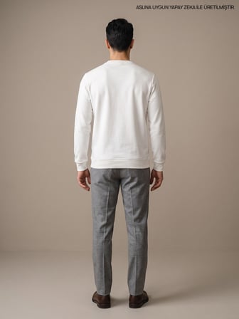 Maccali Beyaz Erkek Selanik Bisiklet Yaka Sweatshirt