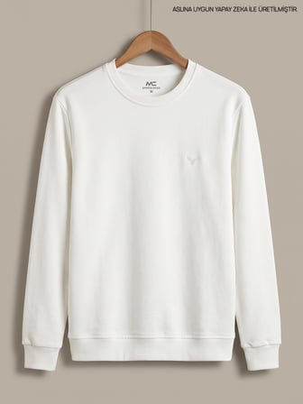 Maccali Beyaz Erkek Selanik Bisiklet Yaka Sweatshirt