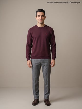 Maccali Bordo Erkek Selanik Bisiklet Yaka Sweatshirt