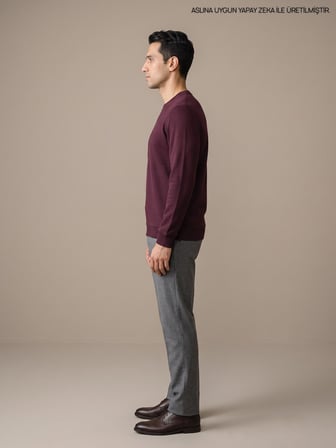 Maccali Bordo Erkek Selanik Bisiklet Yaka Sweatshirt