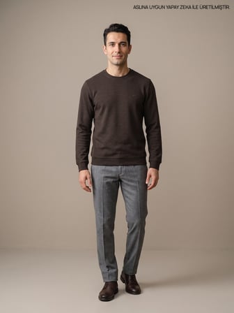Maccali Kahve Erkek Selanik Bisiklet Yaka Sweatshirt