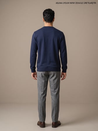 Maccali Lacivert Erkek Selanik Bisiklet Yaka Sweatshirt