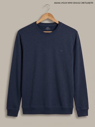 Maccali Lacivert Erkek Selanik Bisiklet Yaka Sweatshirt