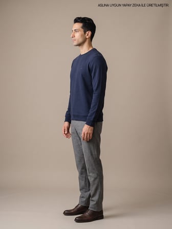 Maccali Lacivert Erkek Selanik Bisiklet Yaka Sweatshirt