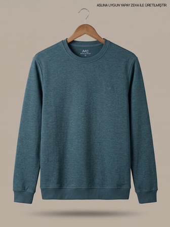Maccali Petrol Erkek Selanik Bisiklet Yaka Sweatshirt