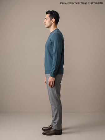 Maccali Petrol Erkek Selanik Bisiklet Yaka Sweatshirt
