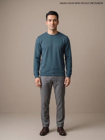 Maccali Petrol Erkek Selanik Bisiklet Yaka Sweatshirt