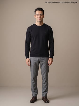 Maccali Siyah Erkek Selanik Bisiklet Yaka Sweatshirt