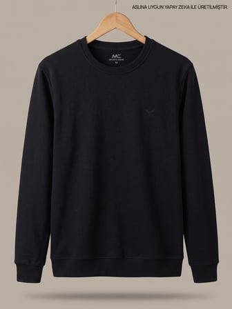 Maccali Siyah Erkek Selanik Bisiklet Yaka Sweatshirt
