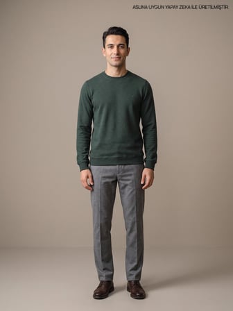 Maccali Yeşil Erkek Selanik Bisiklet Yaka Sweatshirt