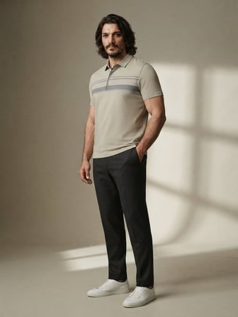 Maccali Bej Erkek Büyük Beden Rahat Kalıp Polo Yaka Tişört