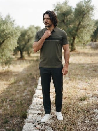 Maccali Haki Erkek Büyük Beden Rahat Kalıp Polo Yaka Tişört