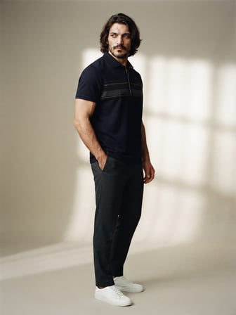 Maccali Lacivert Erkek Büyük Beden Rahat Kalıp Polo Yaka Tişört