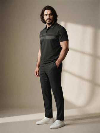 Maccali Siyah Erkek Büyük Beden Rahat Kalıp Polo Yaka Tişört