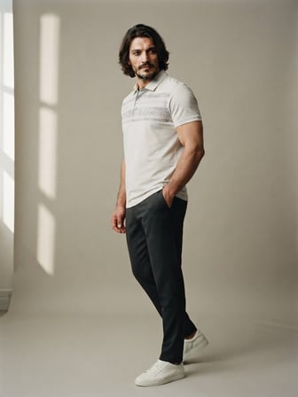 Maccali Beyaz Erkek Büyük Beden Çizgili Polo Yaka Tişört