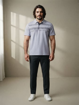 Maccali Lila Erkek Büyük Beden Çizgili Polo Yaka Tişört