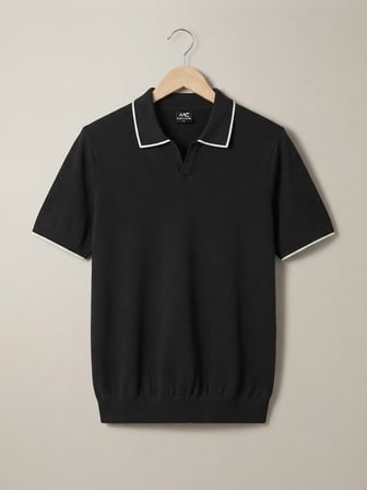 Maccali Siyah Erkek Büyük Beden Bol Polo Yaka Tişört