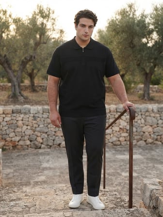 Maccali Siyah Antrasit Erkek Büyük Beden Polo Yaka Triko Tişört