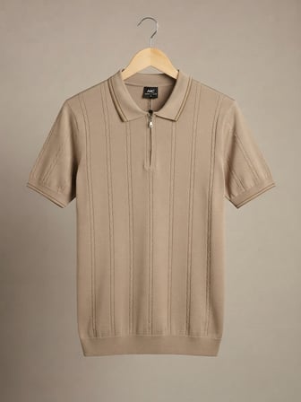 Maccali Bej Erkek Çizgili Büyük Beden Triko Polo Yaka Tişört