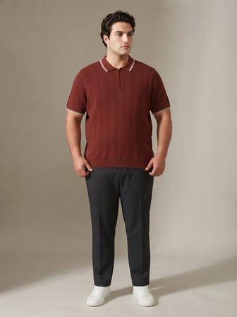 Maccali Bordo Erkek Çizgili Büyük Beden Triko Polo Yaka Tişört