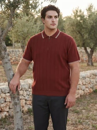 Maccali Bordo Erkek Çizgili Büyük Beden Triko Polo Yaka Tişört