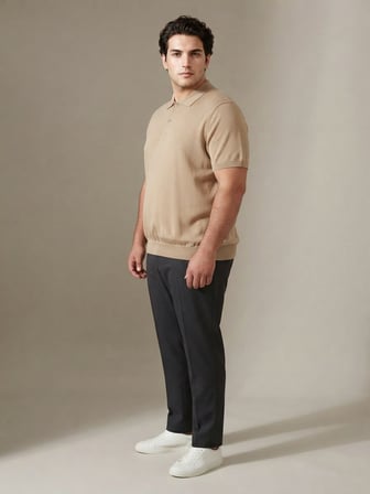 Maccali Bej Erkek Basic Büyük Beden Triko Polo Yaka Tişört