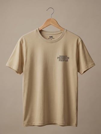 Maccali Bej Erkek Freedom People Baskılı Bisiklet Yaka Tişört
