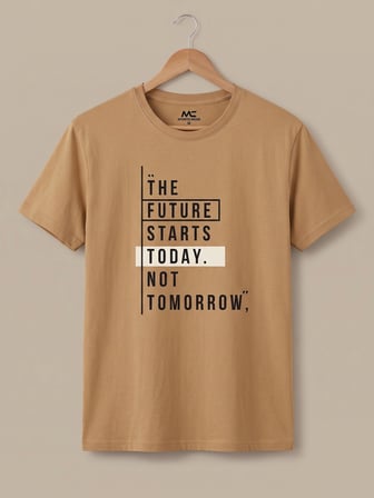 Maccali Camel Erkek The Future Starts Today Baskılı Bisiklet Yaka Bol Kesim Tişört