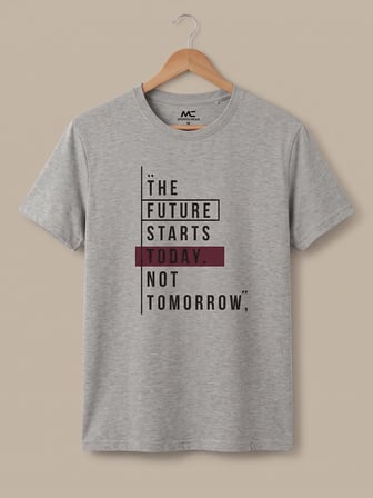 Maccali Gri Erkek The Future Starts Today Baskılı Bisiklet Yaka Bol Kesim Tişört
