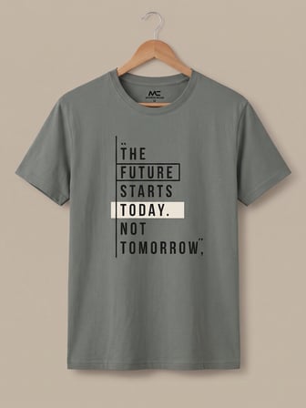 Maccali Haki Erkek The Future Starts Today Baskılı Bisiklet Yaka Bol Kesim Tişört