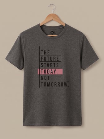 Maccali Koyu Gri Erkek The Future Starts Today Baskılı Bisiklet Yaka Bol Kesim Tişört