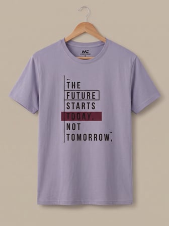 Maccali Lila Erkek The Future Starts Today Baskılı Bisiklet Yaka Bol Kesim Tişört