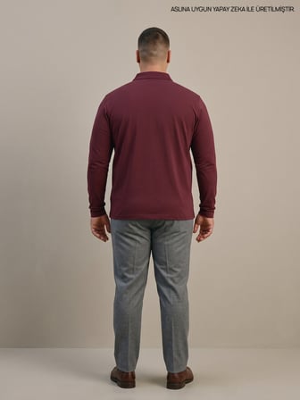 Maccali Bordo Erkek Büyük Beden Uzun Kollu Pike Polo Yaka Tişört