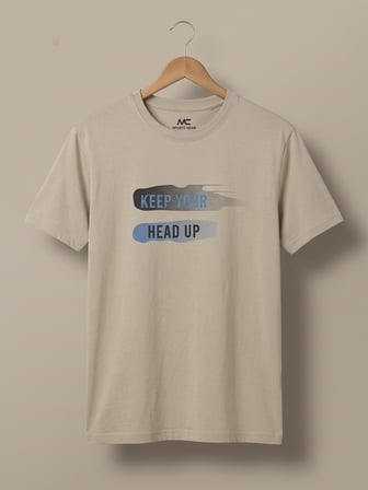 Maccali Bej Erkek Keep Your Head Up Baskılı Bisiklet Yaka Bol Kesim Tişört