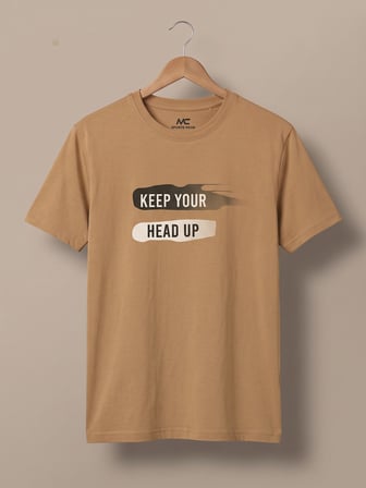 Maccali Camel Erkek Keep Your Head Up Baskılı Bisiklet Yaka Bol Kesim Tişört