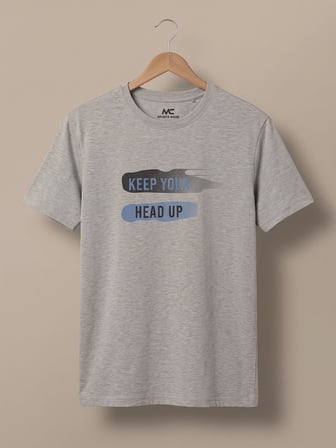 Maccali Gri Erkek Keep Your Head Up Baskılı Bisiklet Yaka Bol Kesim Tişört