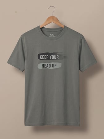 Maccali Haki Erkek Keep Your Head Up Baskılı Bisiklet Yaka Bol Kesim Tişört