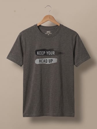 Maccali Koyu Gri Erkek Keep Your Head Up Baskılı Bisiklet Yaka Bol Kesim Tişört
