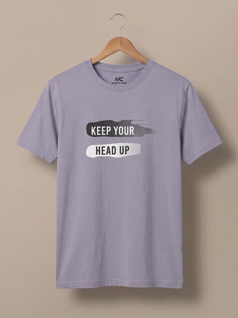 Maccali Lila Erkek Keep Your Head Up Baskılı Bisiklet Yaka Bol Kesim Tişört
