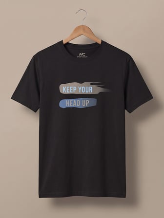 Maccali Siyah Erkek Keep Your Head Up Baskılı Bisiklet Yaka Bol Kesim Tişört