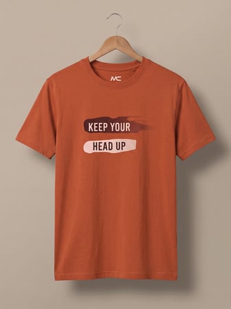 Maccali Turuncu Erkek Keep Your Head Up Baskılı Bisiklet Yaka Bol Kesim Tişört