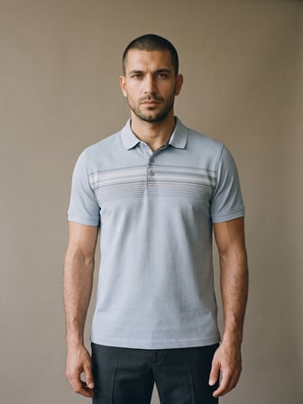 Maccali Bebe Mavisi Erkek Çizgili Bantlı Oxford Polo Yaka Tişört