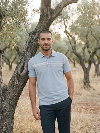 Maccali Bebe Mavisi Erkek Çizgili Bantlı Oxford Polo Yaka Tişört