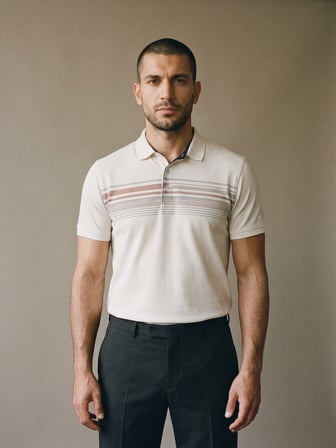 Maccali Beyaz Erkek Çizgili Bantlı Oxford Polo Yaka Tişört