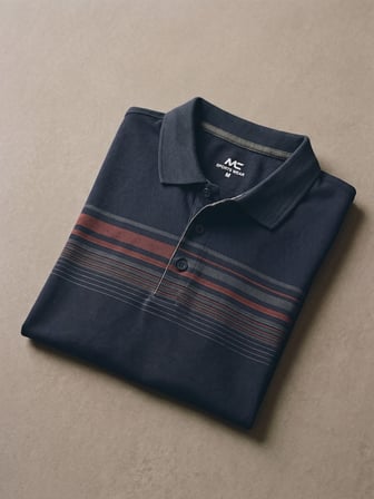 Maccali Lacivert Erkek Çizgili Bantlı Oxford Polo Yaka Tişört