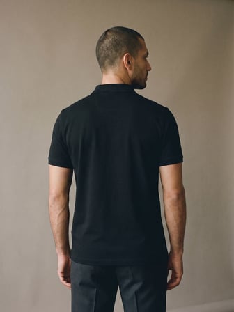 Maccali Siyah Erkek Çizgili Bantlı Oxford Polo Yaka Tişört