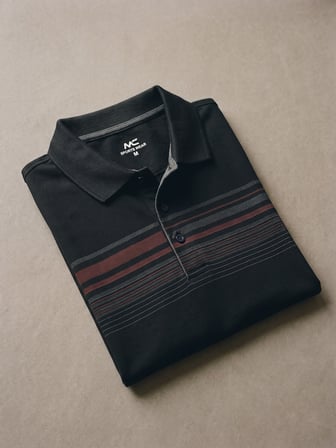 Maccali Siyah Erkek Çizgili Bantlı Oxford Polo Yaka Tişört